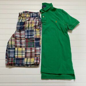 Ralph Lauren Green Polo Shirt & Madras Shorts Outfit Boys 10/12